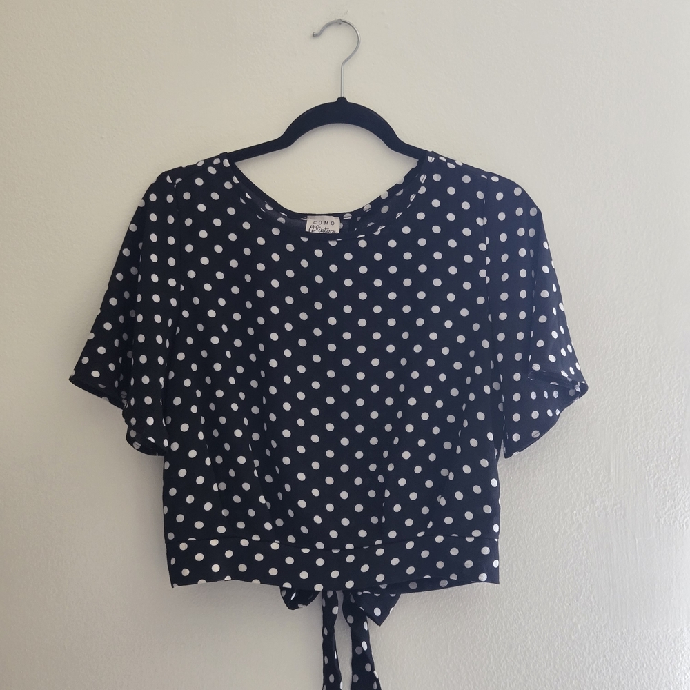 Como Vintage Black and White Polka Dot Top